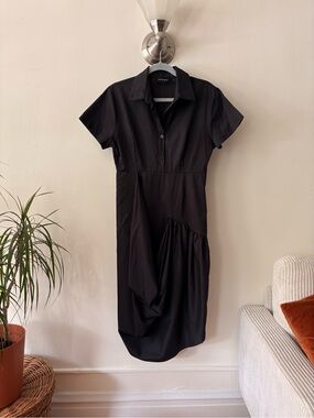 Designer Calvin Tran Black Short-Sleeve Collared Abstract Dress Size Small